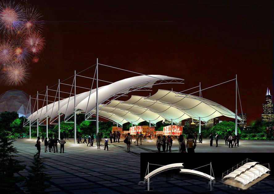 深圳远信膜结构|商业广场膜结构:膜结构赋予商业广场无限可能