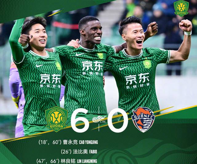 北京国安6-0大胜青岛海牛！两大本土球员表现出色，法比奥助攻破门