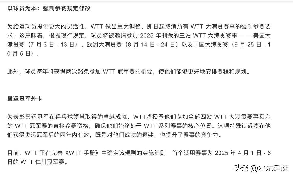 WTT再次修改章程国乒主力球员的诉求基本实现但仍有隐患美嘉体育(图3)