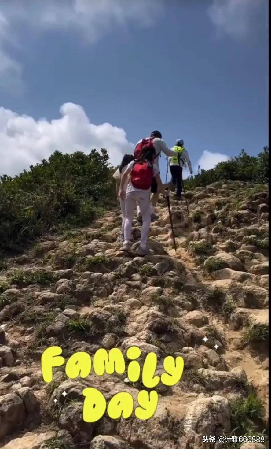 原创郭晶晶五一假期晒全家爬山视频，三个孩子活力满满，一家人好温馨