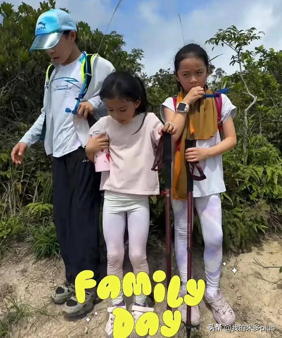 原创郭晶晶带五口登山，12岁儿子用塑料杯省水，节俭精神超乎常人