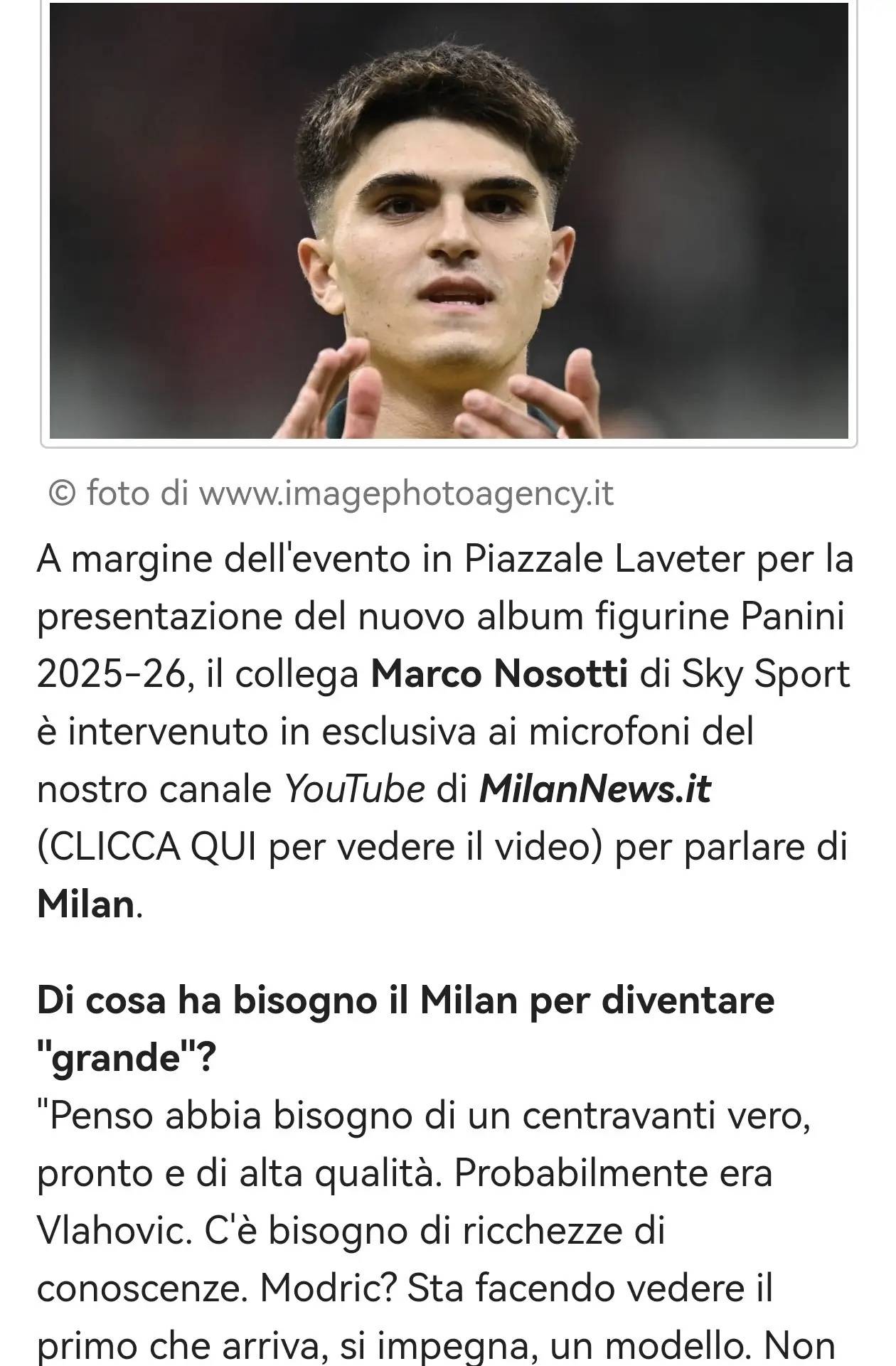 意甲知名记者：米兰目前需要一个真正的米兰