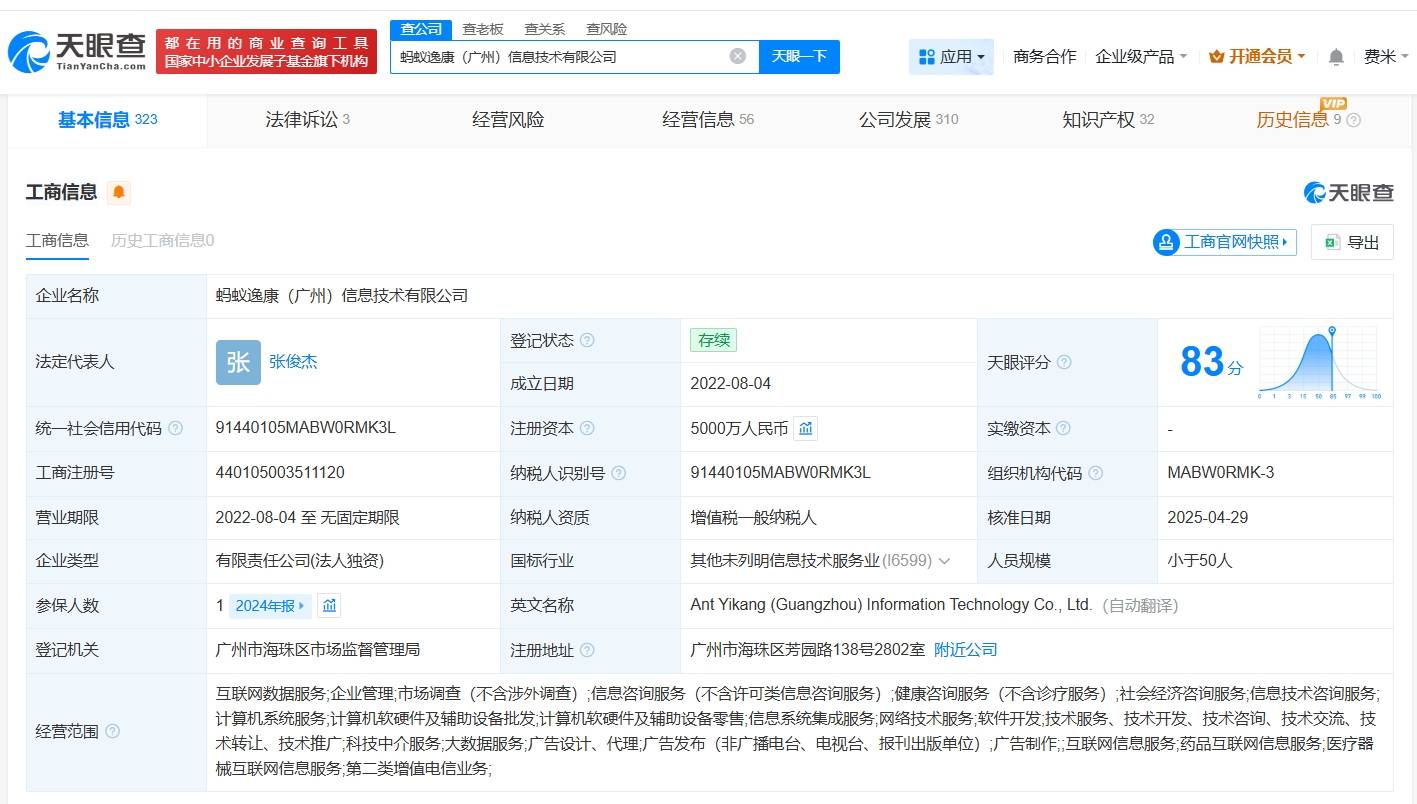 蚂蚁集团登记蚂蚁阿福关联作品著作权