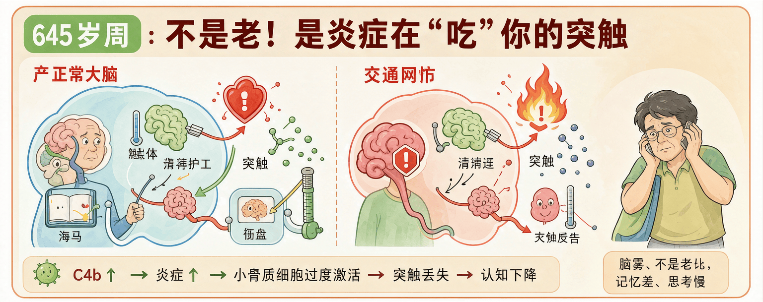 忘事脑雾别当正常老化！顶刊研究：补体C4b正加速突触丢失