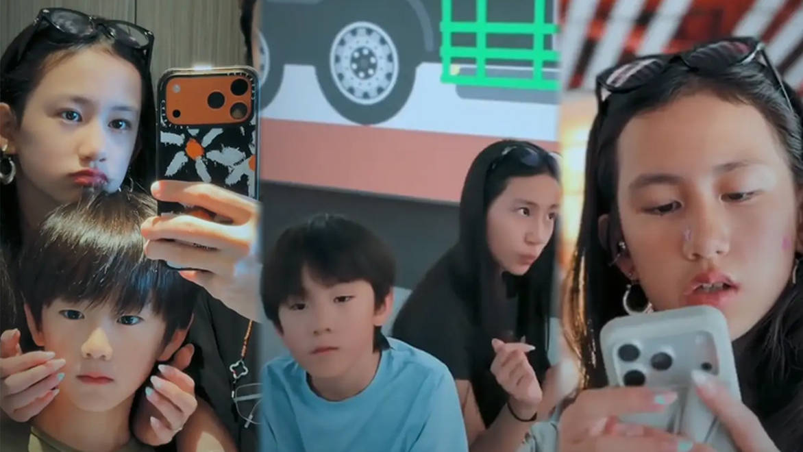 孙莉晒带娃出游vlog，二女儿气质清冷