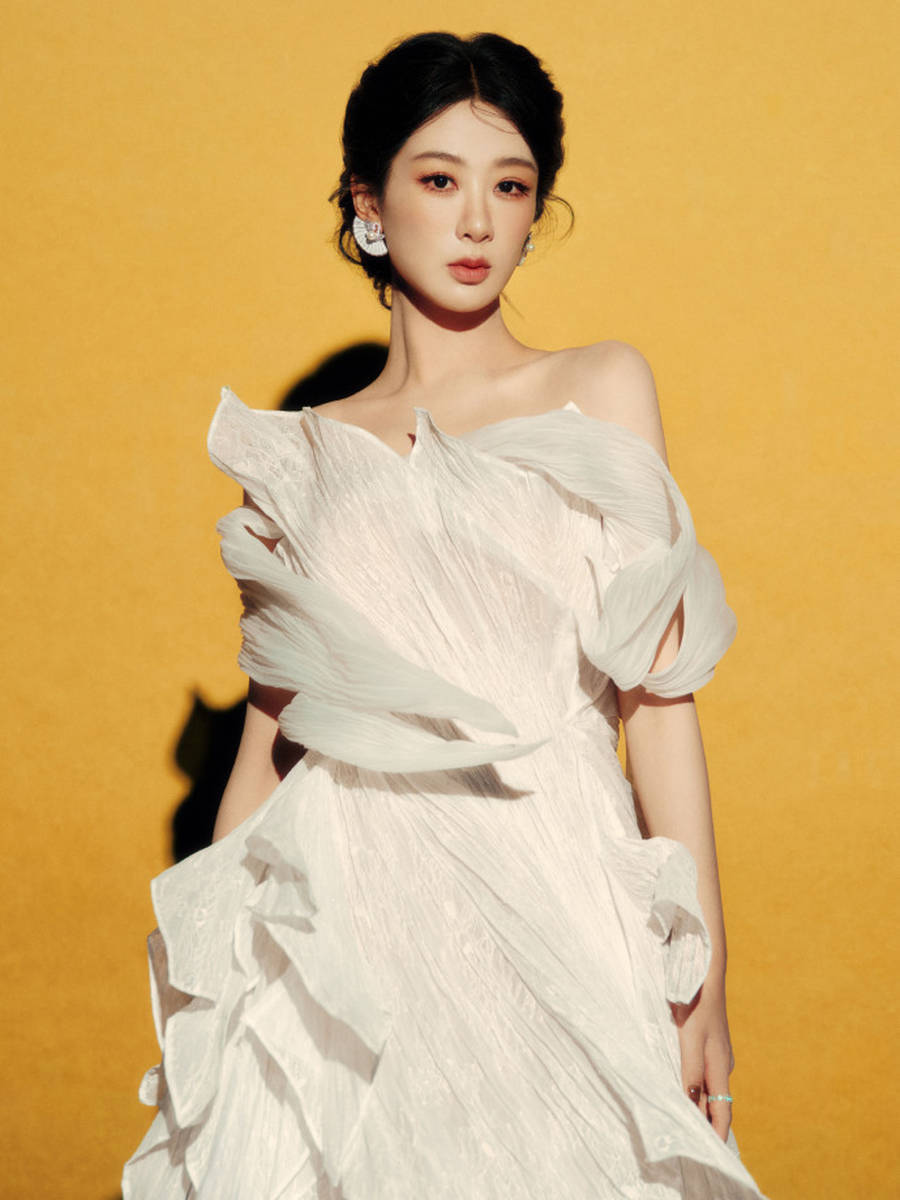 杨紫薄纱白裙似灵动花仙子 盘发造型高贵典雅