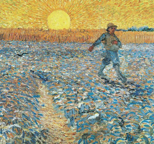 梵高的《夕阳下的播种者》。梵高是抽象画派的代表者，懂艺术的人能看出