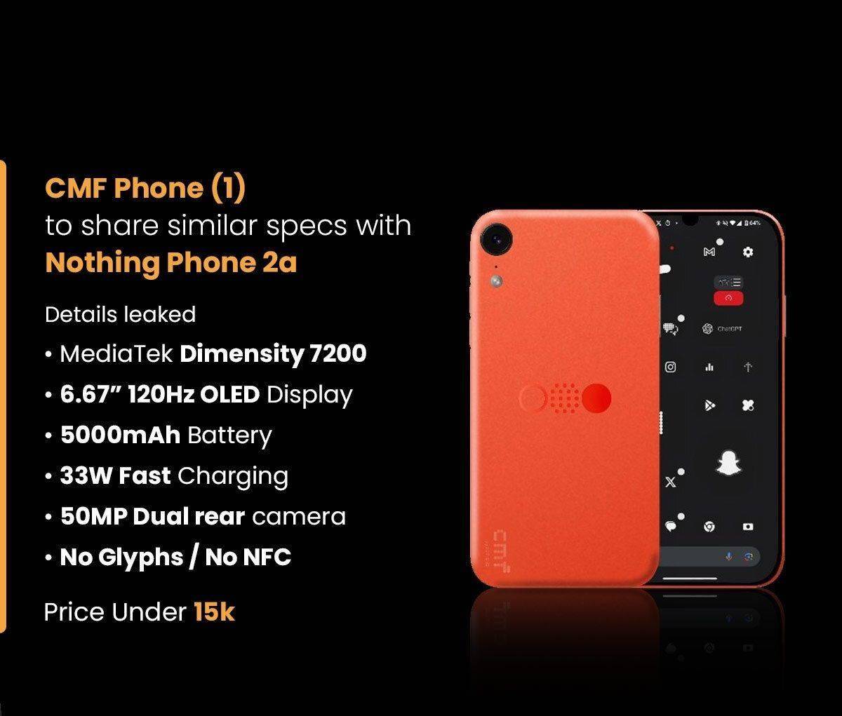 CMF Phone（1）手机规格曝光：无 Glyph，配联发科天玑 7200 芯片