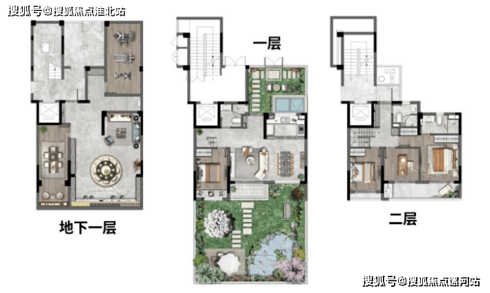 建面約147㎡下疊產品絲毫不遜色合院,地上兩層,上下朝南達到6個開間.