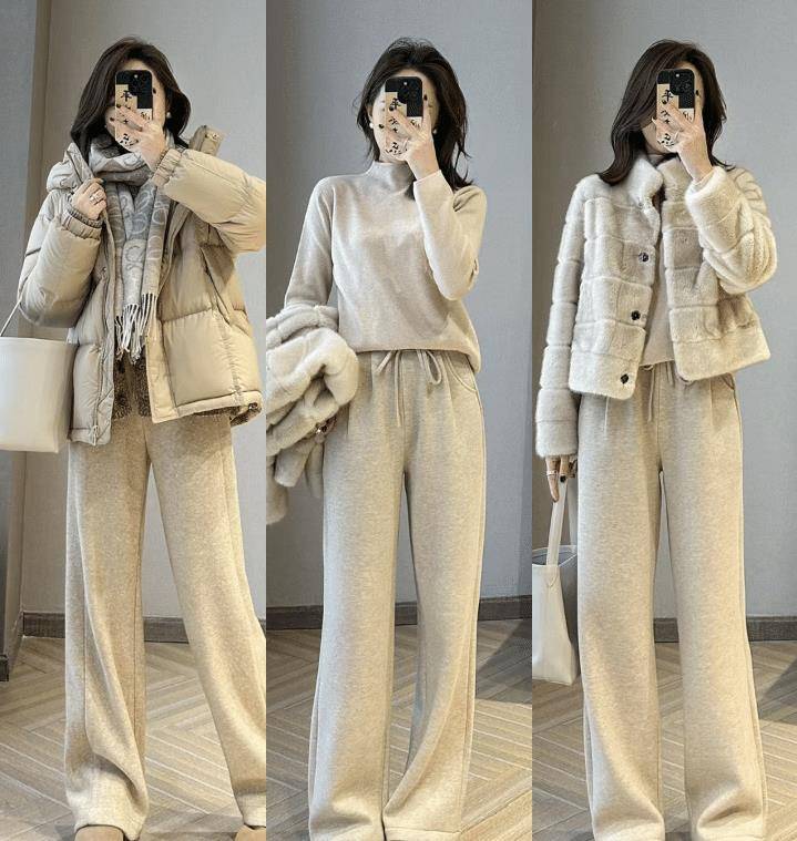 冬天别总穿小黑裤,阔腿裤才是真的香,时髦高级又大气_白色_显得_黑色