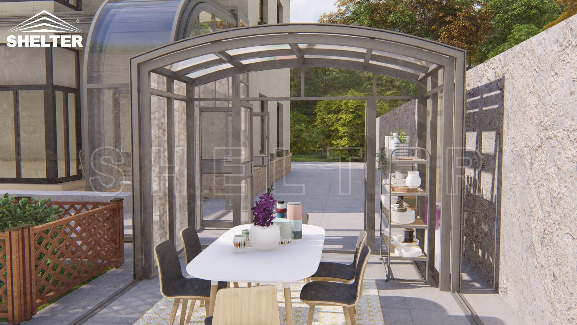 而推拉式阳光房完全没有这种困扰,四周以及屋顶都能全部折叠打开,让热