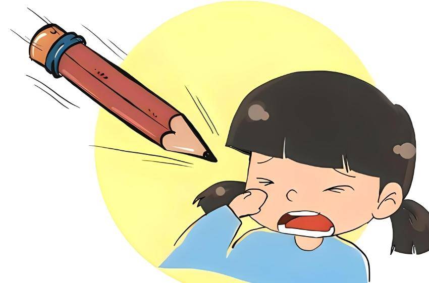 哥哥的圆珠笔笔芯不小心戳进了雷雷的左眼,顿时疼痛难忍,眼睛睁不开