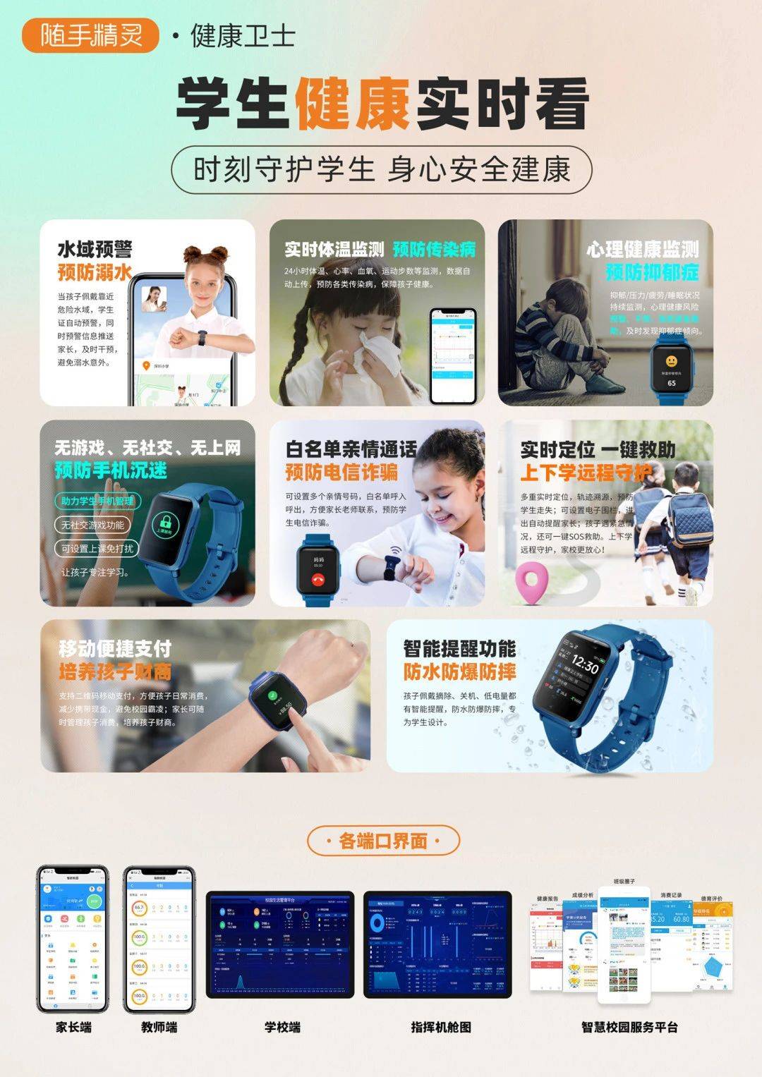 通过多重定位,电子围栏,亲情通话,sos紧急求助等功能,有效实现预防