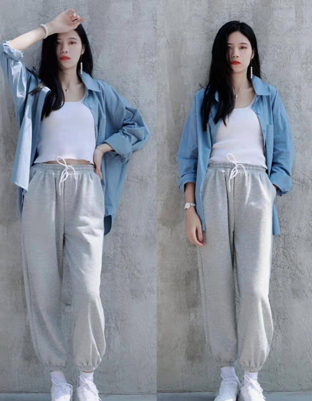 一条灰色卫裤走秋冬,快速出门的"省时"穿搭,照着穿舒适又好看_毛衣