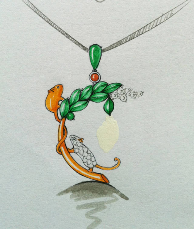 欣赏一下大师级的翡翠镶嵌手稿_工艺_的设计_时尚