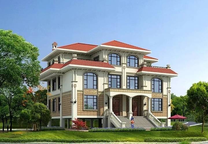 带架空层的兄弟双拼别墅,高端大气,这样建比独栋气派