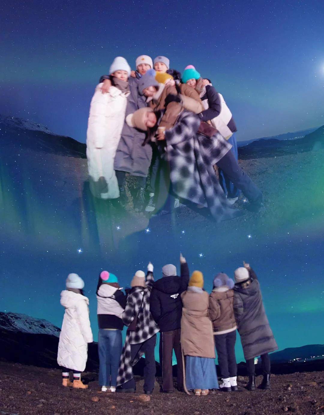 在冰岛的某个夜晚,北斗七星团的成员们驱车追逐着极光.