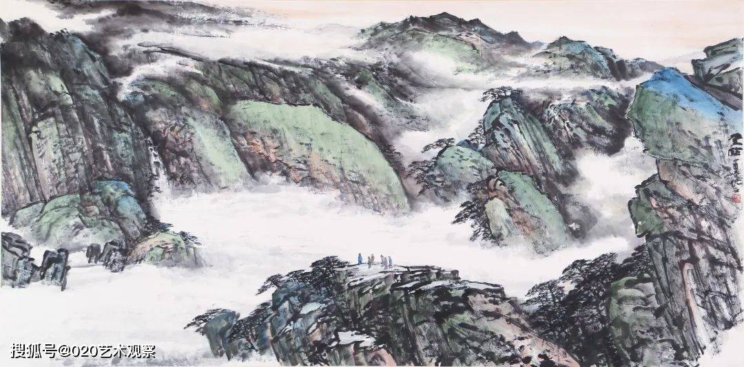 2018年临四王山水138cm×69cm纸本设色2023年吴悦石蓬莱观海图139c