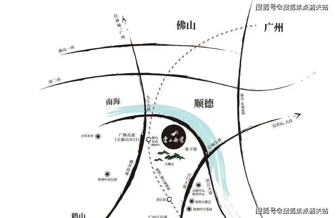 【三道】东侧入口就是双向8车道的滨江大道;佛开高速大雁山出口通高速