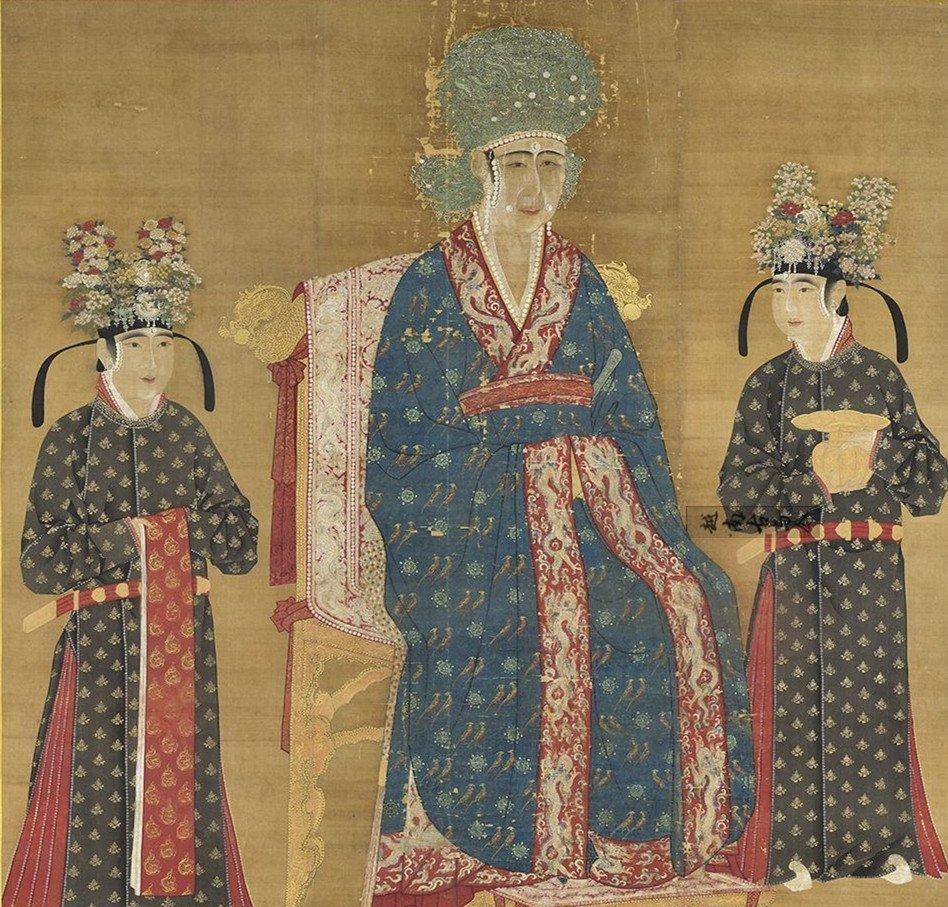 与传统文化相适应的,宋代皇后袆衣沿袭上衣下裙的模式.