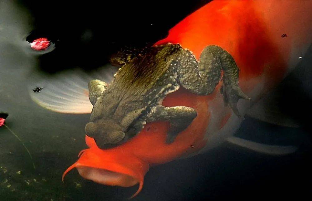 金蟾抱鲤的真相,让你大开眼界!为何出现这种奇观?_鲤鱼_行为_现象