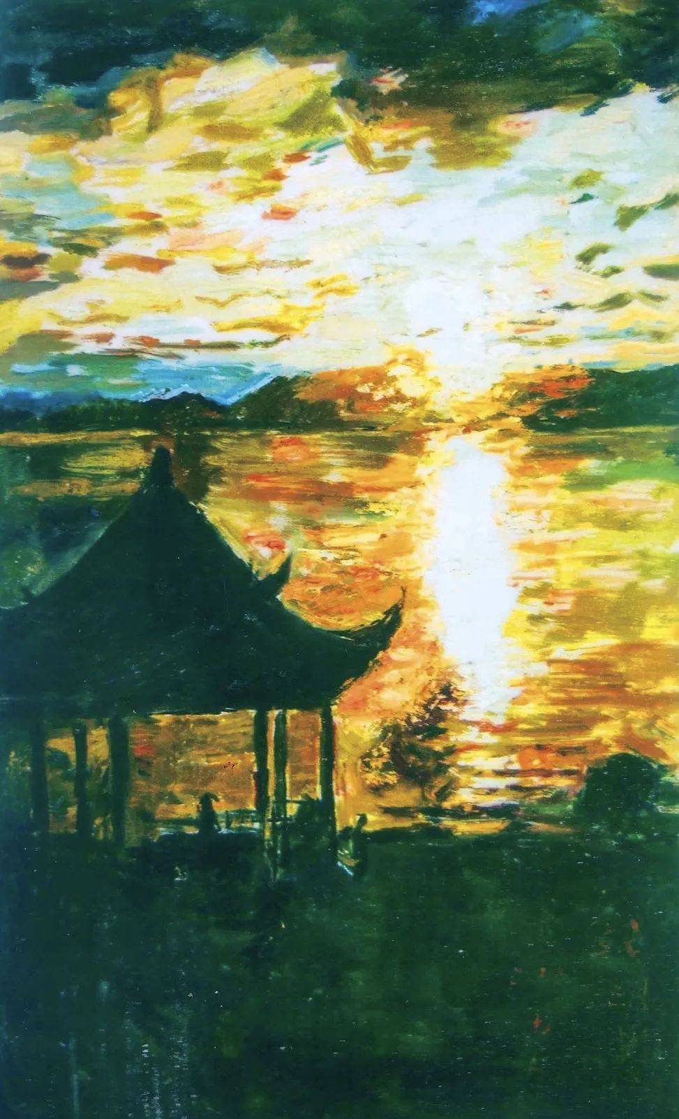 沙耆的《钱湖日落》也跳进脑海里,那画中的东钱湖是正迎着万道金光的