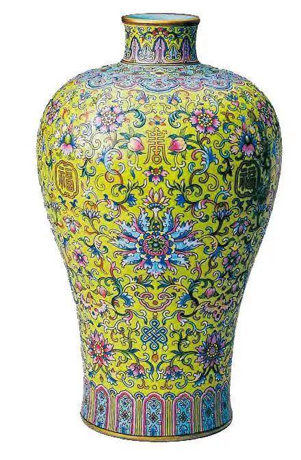 道光御窑重器:清道光 绿地粉彩缠枝番莲纹福寿万喜螭龙耳尊_瓷器_征集