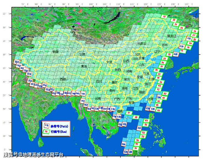 图4  我国范围内wrs-1 path/row与行政区划,经纬度对照图图5所示为