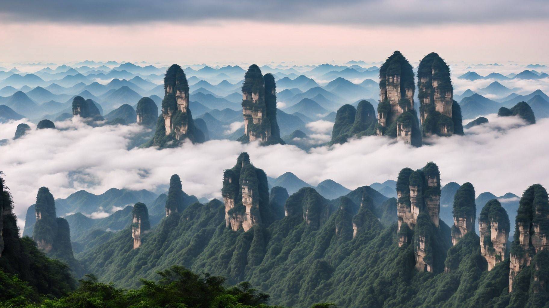 张家界的峰林云海_大自然_山峰_气息