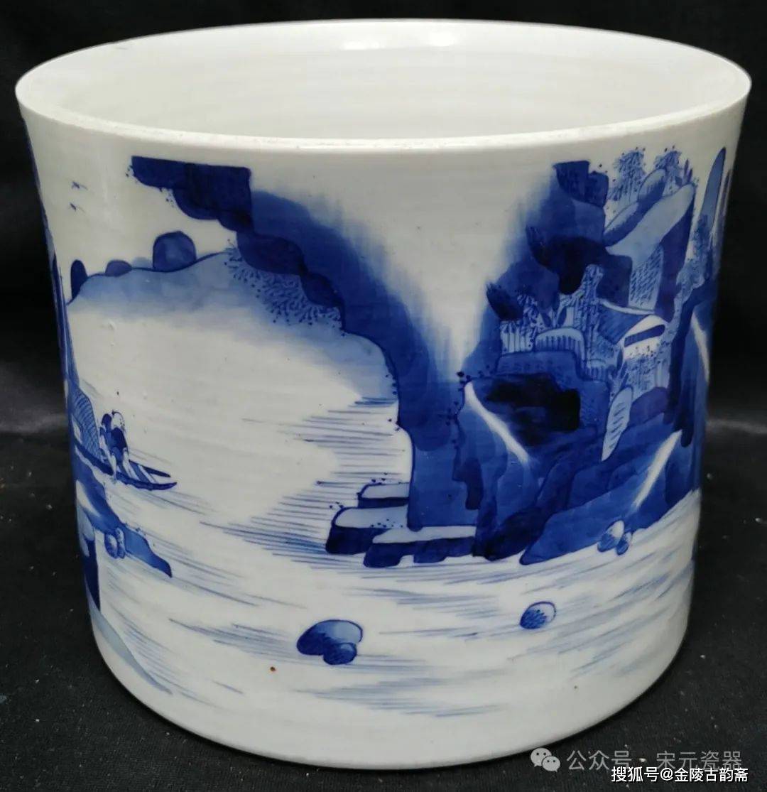 康熙青花山水人物笔筒真假鉴定
