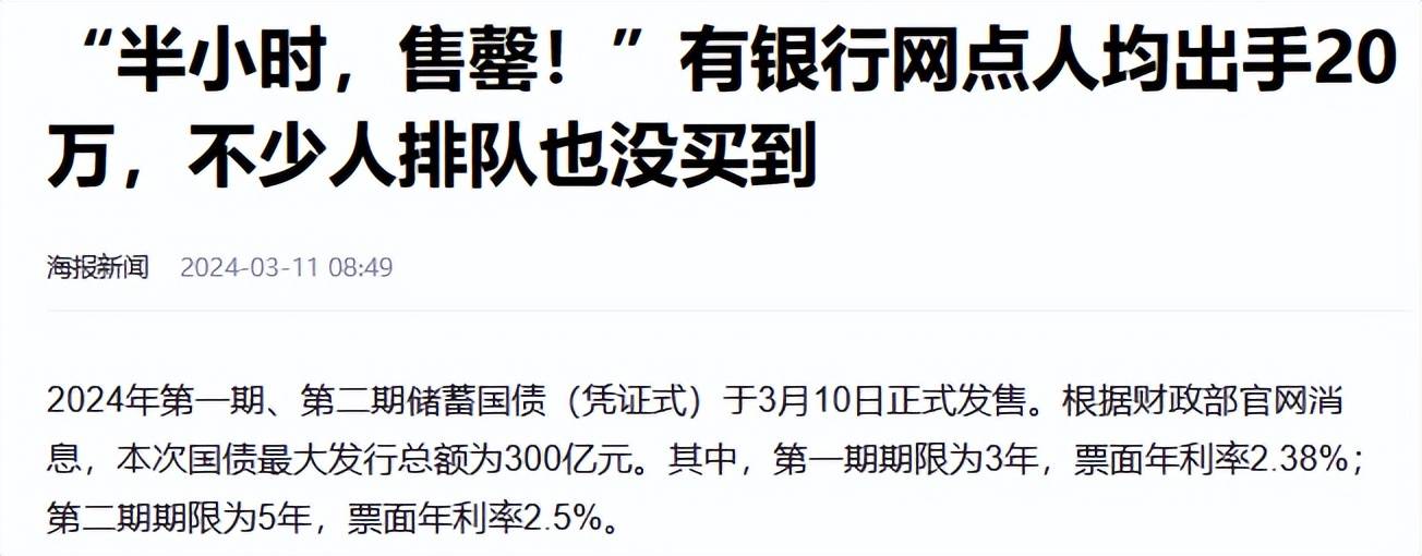 5%的国债,原以为吸引力不强,不料半小时就抢空300亿_投资_存款_普通人