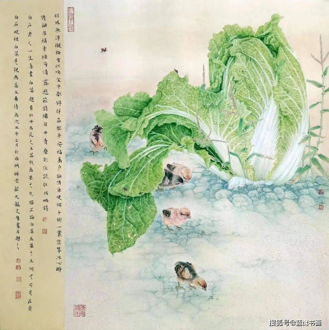 油画白菜小鸡图片