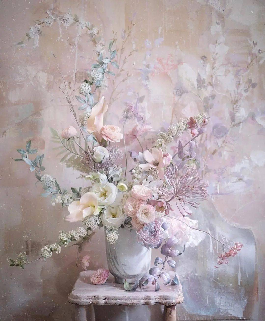 韩式花艺与油画结合的唯美花艺