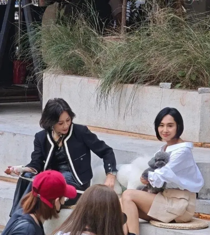 59岁刘嘉玲与53岁朱茵约饭穿小香风戴四股项链不扮嫩也像阿姨