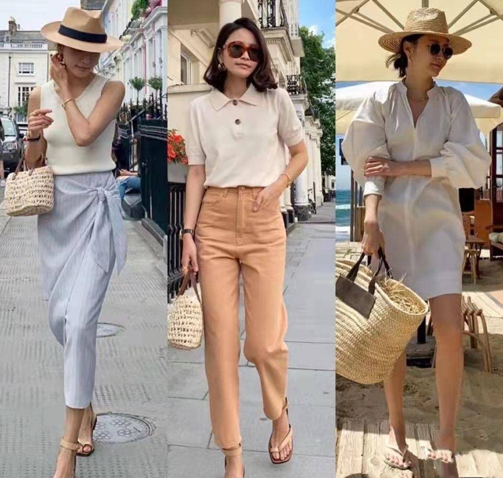 想要穿出法式风情的优雅与简约的话,通身的搭配中要尽量地使用基础