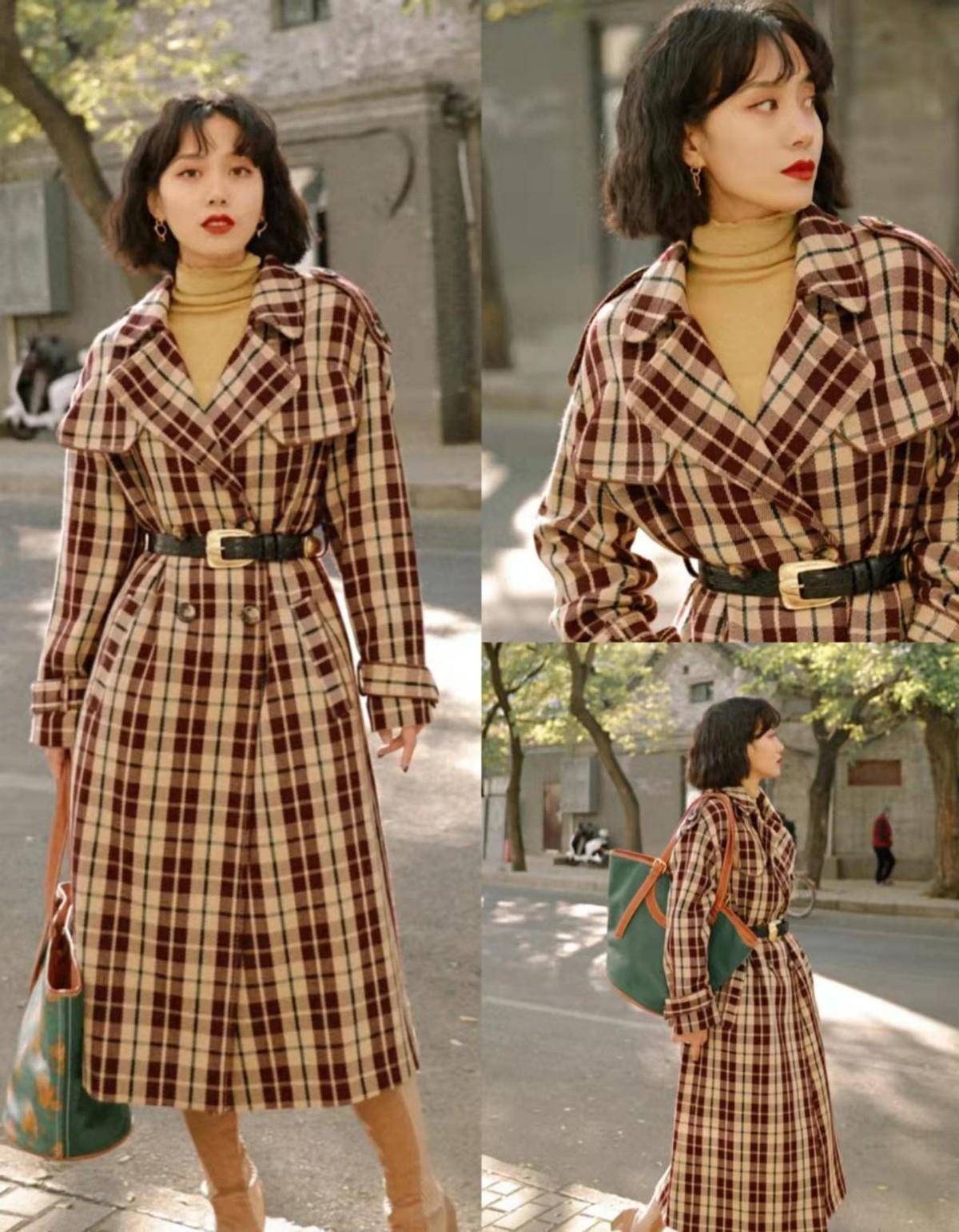 原创格纹控女孩看过来格纹大衣简约搭配的n1种方法复古时尚大气