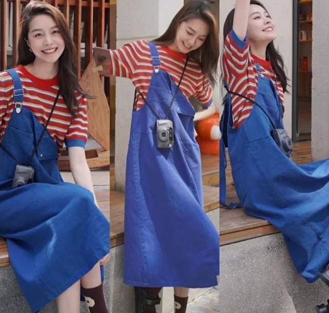 出门就样穿,肤白貌美还时尚_红色_牛仔_蓝色