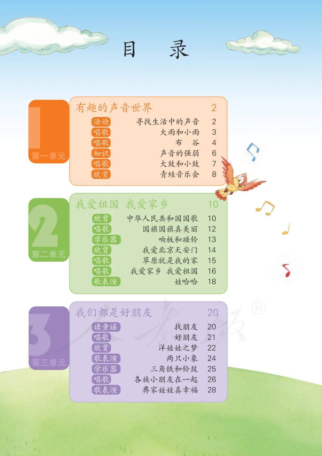 人教版一年级上册音乐电子课本五线谱完整版