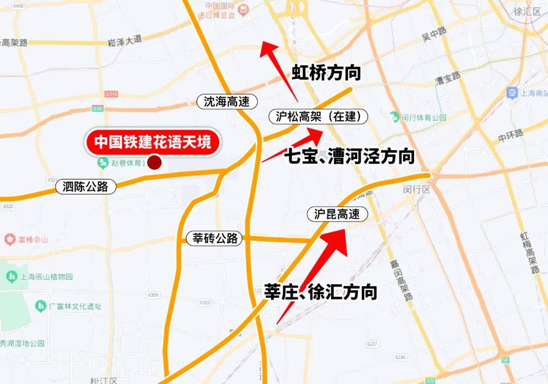 浦东;沈砖公路连接沪闵路高架直达徐家汇;泗陈公路连接七宝和漕河泾;g