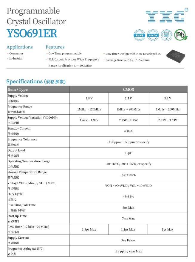 yxc可编程晶振频率1200mhz精确至小数点后六位用于对讲机