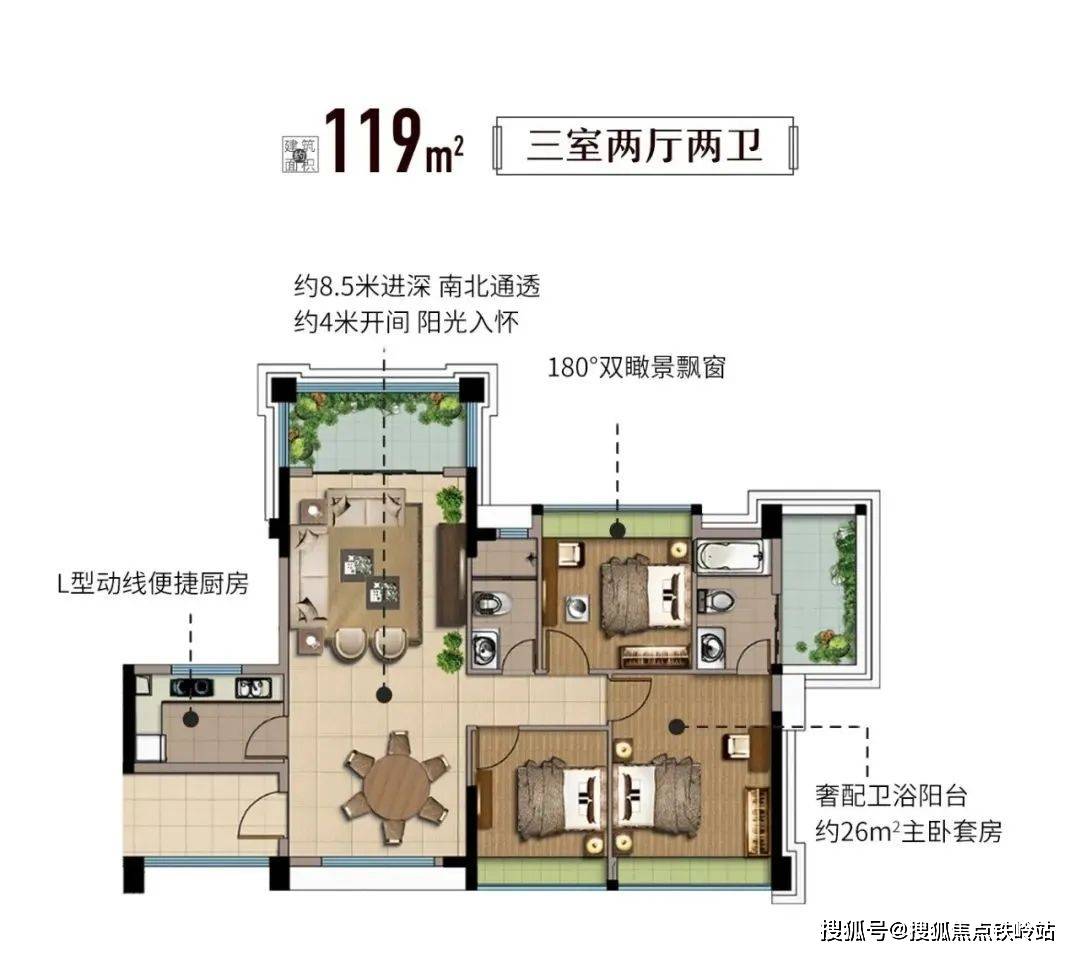 约132㎡户型:约4.2米开间双厅,一席阔绰宽厅,还原生活本色约7.
