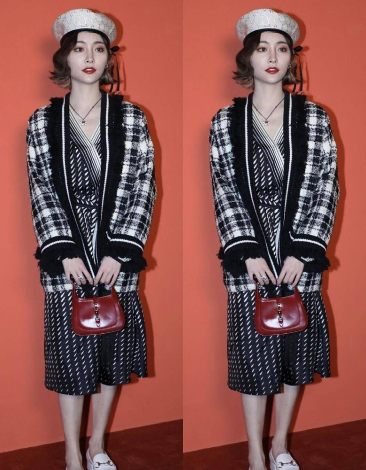 原创snh48许佳琪挺懂穿搭的红色贝雷帽配复古大衣裙好减龄啊