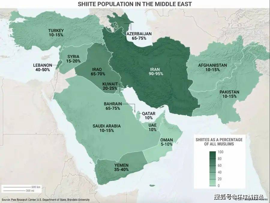 什叶派在中东各国的人口占比伊朗周边的巴林等国也爆发了游行示威.