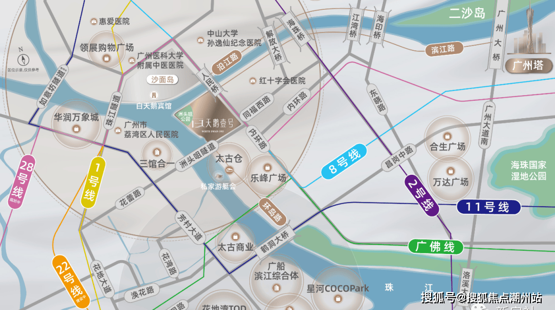 公交站:滨江西路(洲咀大街)站同福西路与大基头公交车站,共有10条公交