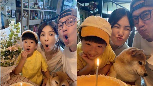 ella晒一家三口庆生合影被老公抓拍没有偶像包袱