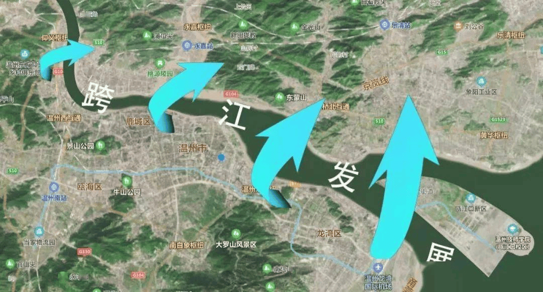 温州跨江发展示意图,图源自网络瓯北临近三江板块国际商务区,对形成"