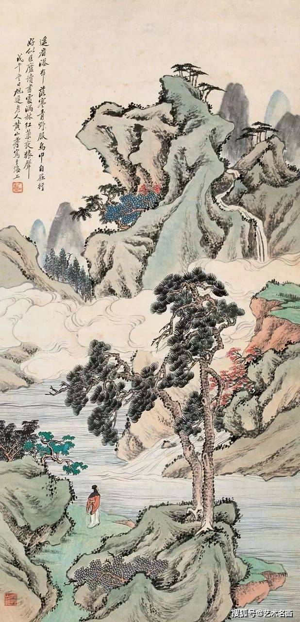 艺术名画清末名家黄山寿青绿山水欣赏