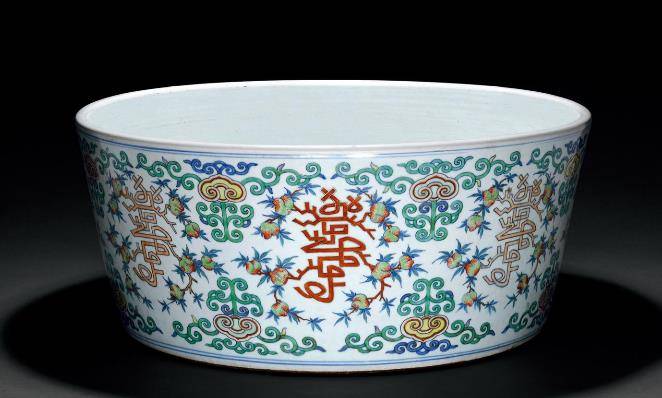 清雍正斗彩万寿如意纹鱼浅鉴定拍卖成交价清代瓷器市场价值