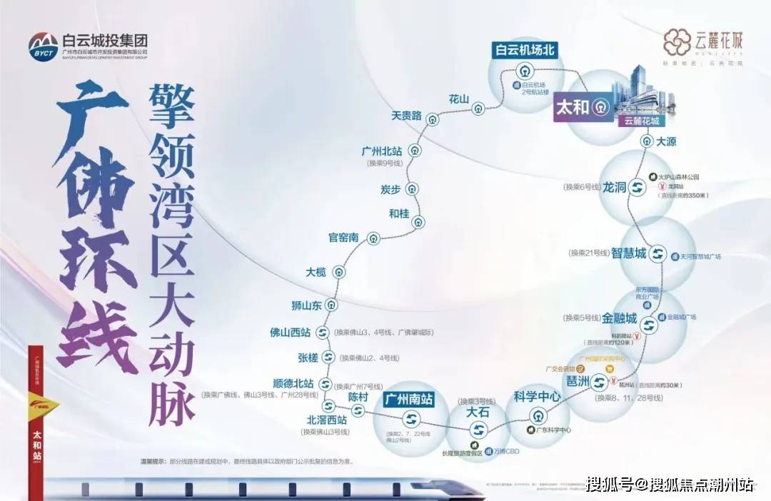 云麓花城位于广佛环线上盖,出门就是太和城轨站,根据站点规划,从太和