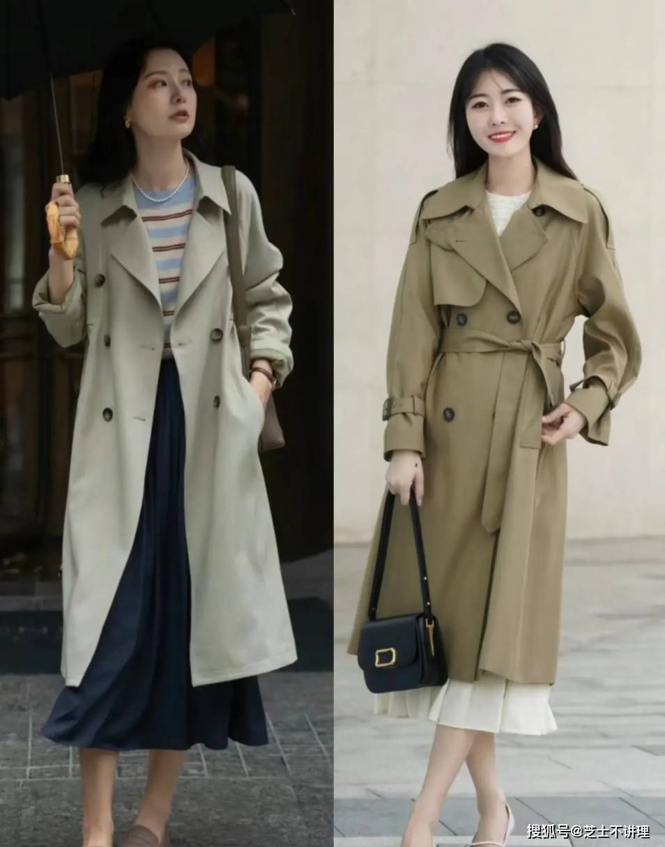 风衣搭配裙子,穿法也是多种多样的,如果你身材足够苗条纤细,推荐大家